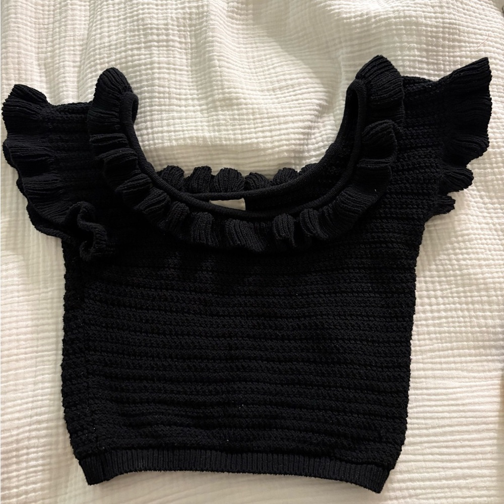 Black Ruffled Knit Top